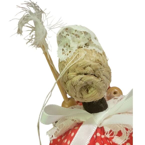 Vintage Handmade Wooden Maid Doll Christmas Ornament Germany - Picture 5 of 6